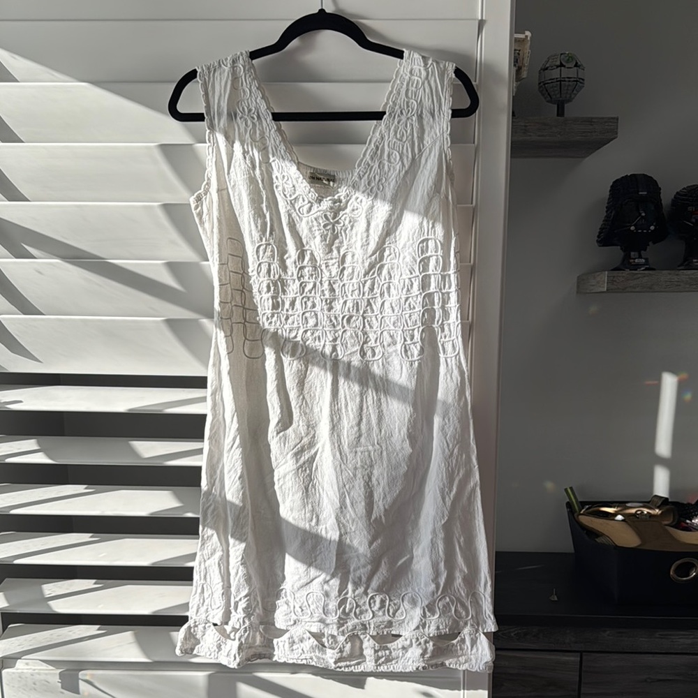 White Sleeveless Dress with Embroidered Details